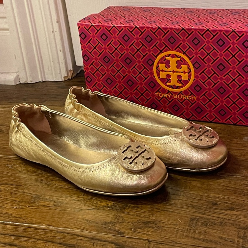 Tory Burch Rose Gold Minnie Flats